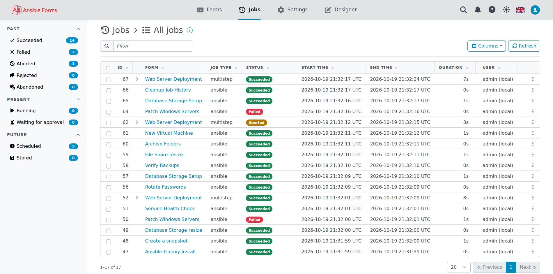The jobs list