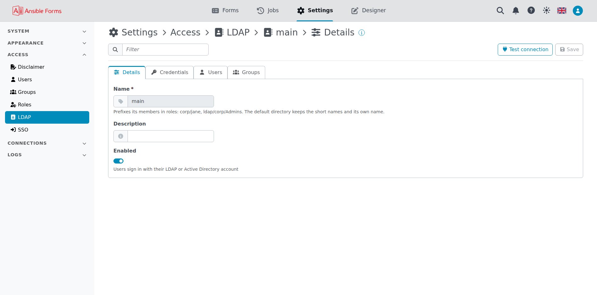 Access > LDAP