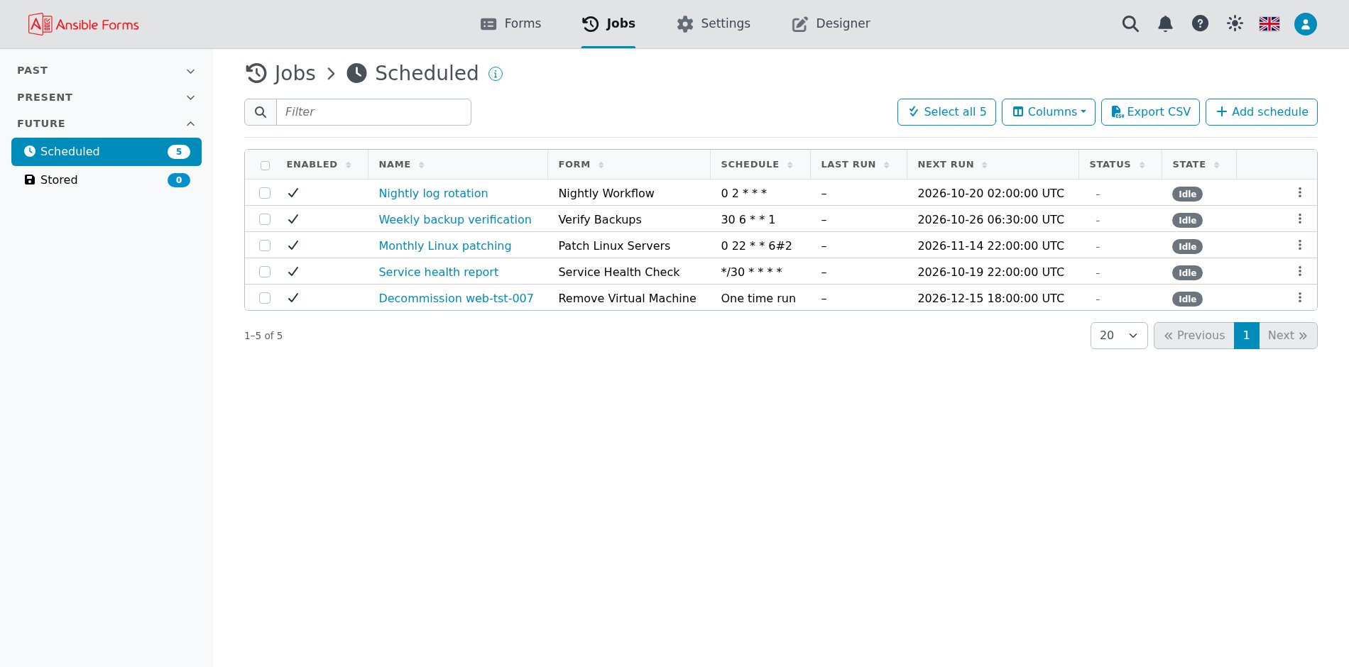 Schedules