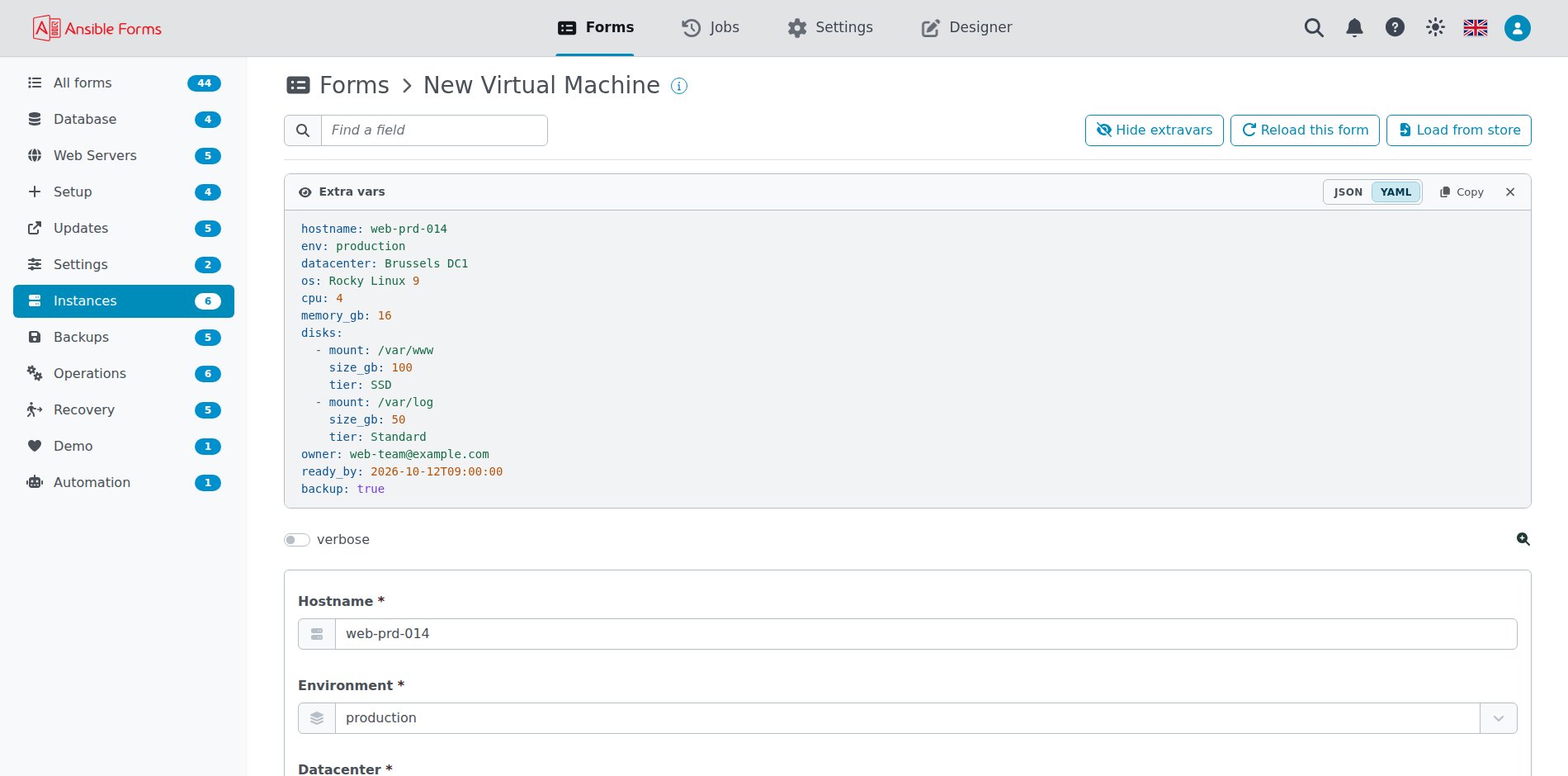 Vista previa JSON del formulario