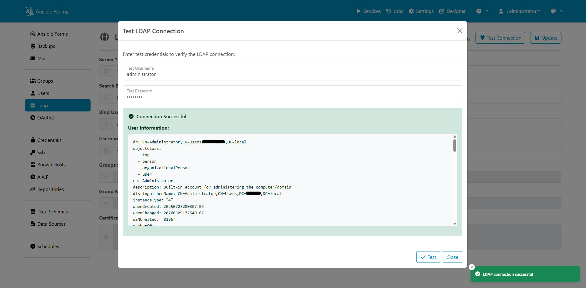 LDAP Test Output